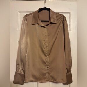 Bronze/gold satin button up blouse